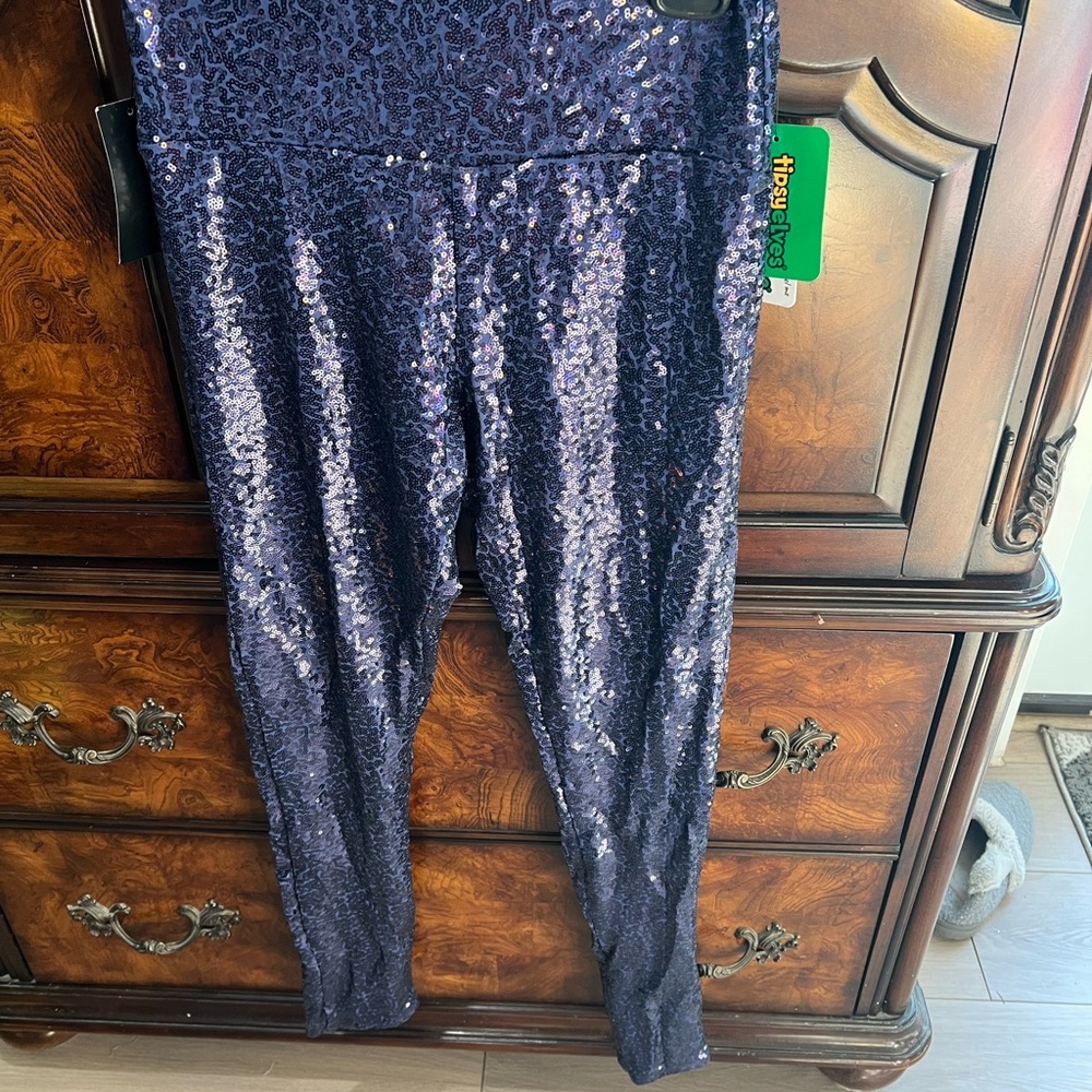 Tipsy Elves Blue Sequin High-Waisted Leggings